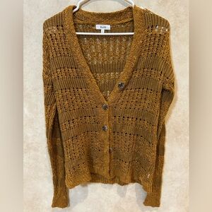 Mudd Mustard Knit Button-Up Cardigan vintage Y2K open weave